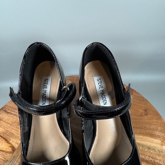 Steve Madden NYLO Platform Mary Jane Heels Black Patent Chunky Block Heel Sz 6 - Picture 7 of 8
